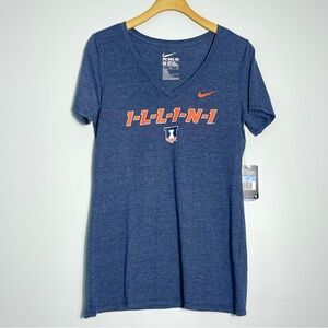 NWT NIKE "The New Tee" Women Heather Navy Blue Illini T-Shirt V-Neck Size Medium